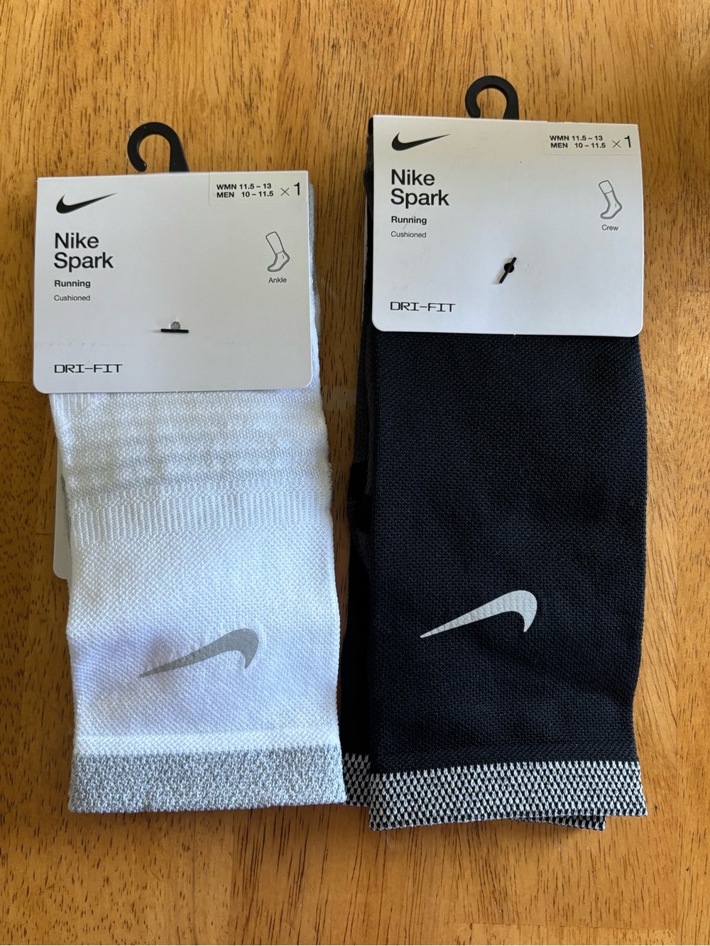 Nike Spark Cushioned Running Socks Bundle - White Ankle & Black Crew (M 10-11.5)